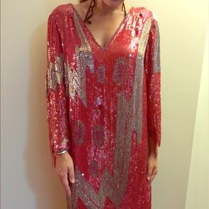 Saks Fifth Vintage gold and red sequin dress