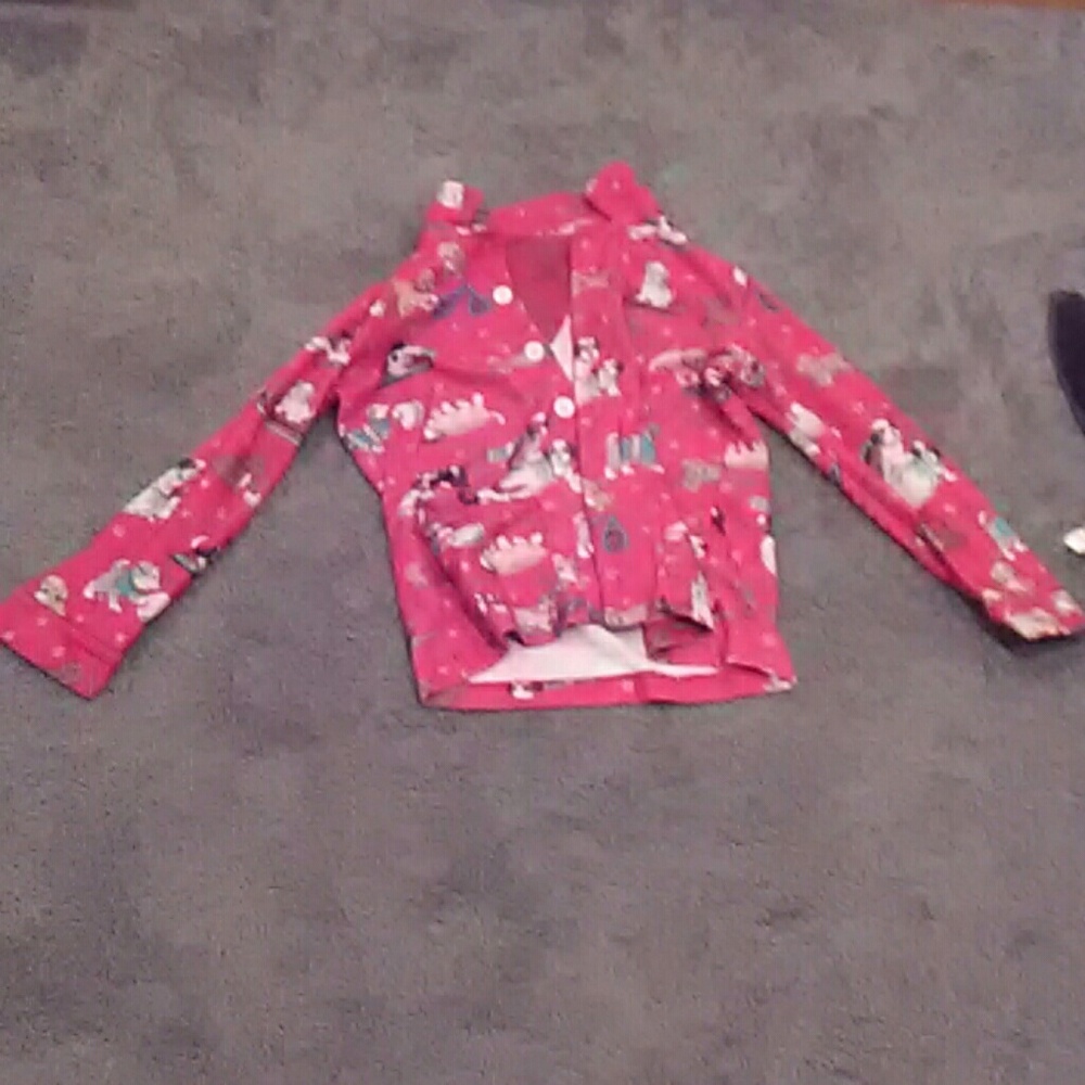 Red puppy button up pj shirt and pant set