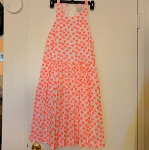 Neon Coral Floral Midi Dress