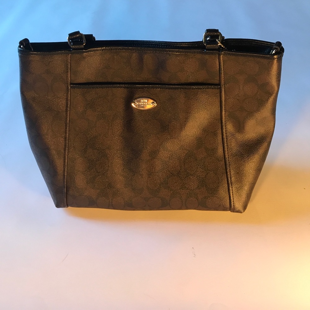Coach Peyton Signature Pocket Brown Tote.