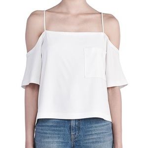 T by Alexander Wang Cold-Shoulder White Crepe Top