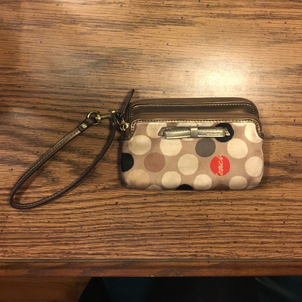 Red/brown/tan Polka dot coach wallet/wristlet