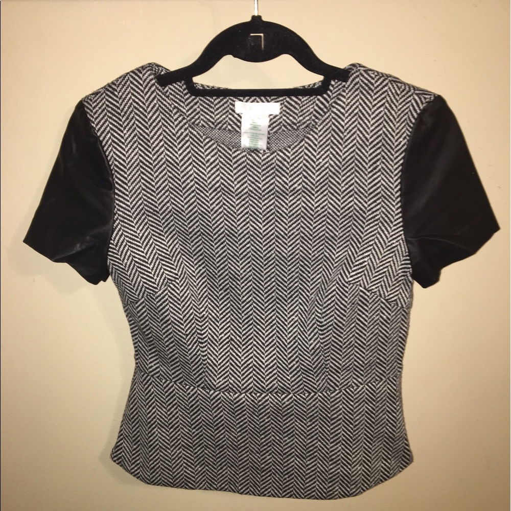 Leather herringbone peplum top BRAND NEW