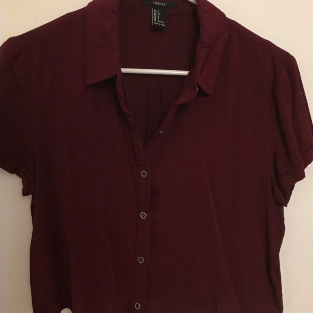 Burgundy cropped top button up. Forever 21