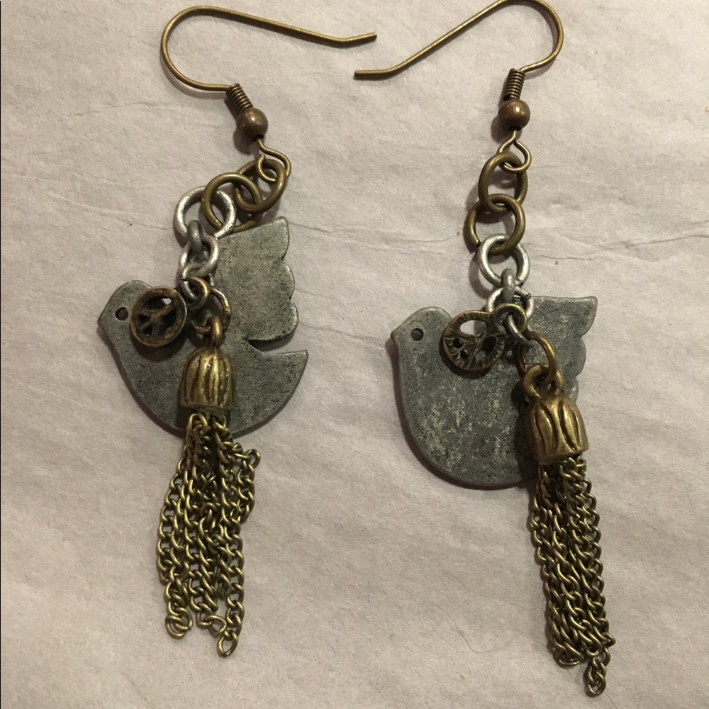 Handmade antique gold dove peace handmade earrings