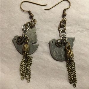 Handmade antique gold dove peace handmade earrings