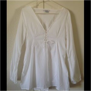 Zara Basic long sleeve white boho blouse size L