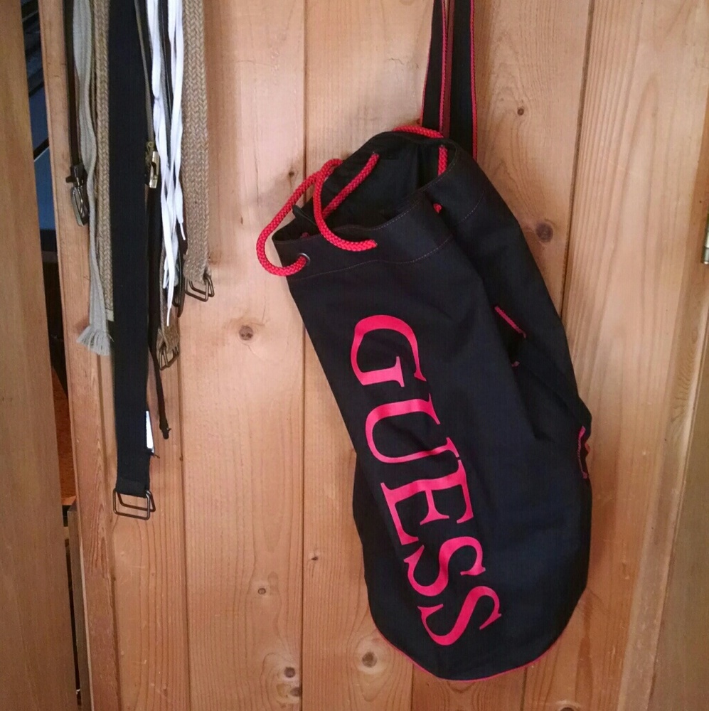 GUESS Black and Red Travel Drawstring Duffel