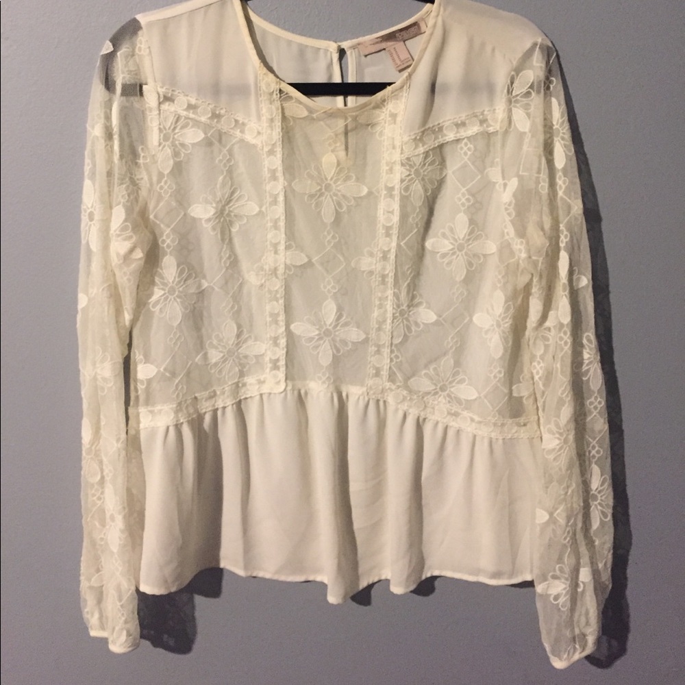 Lace peplum long sleeve shirt