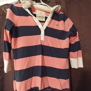 Hollister striped v-neck polo, 3/4 sleeves