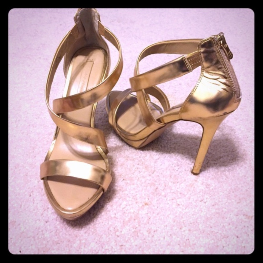 BCBG Gold strappy heels