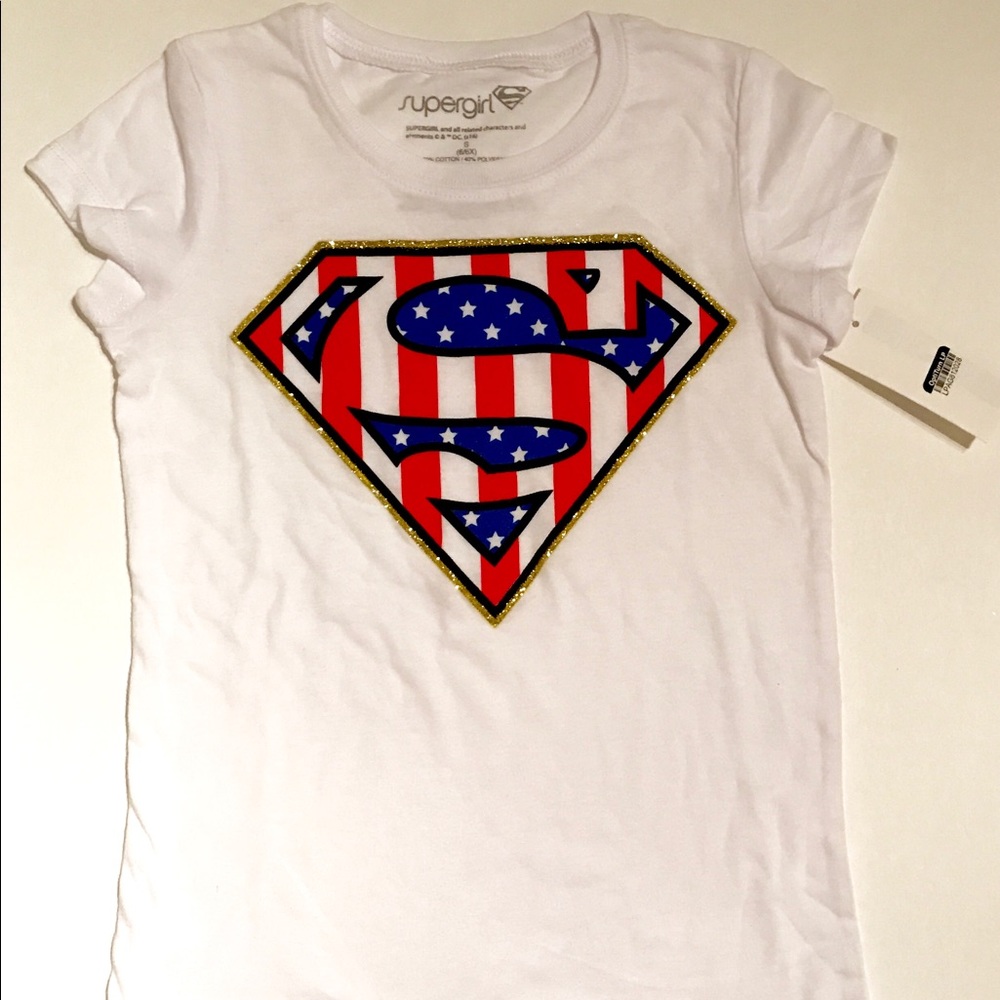 Girls Supergirl Short Sleeve Shirt White 6 6X NWT