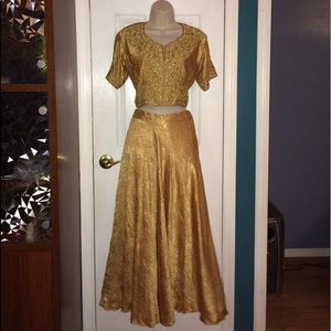 GOLD BEADED TWO PIECE INDIAN LEHENGA