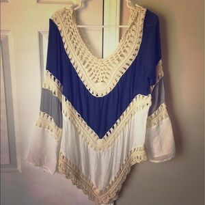 Blue and white crochet top