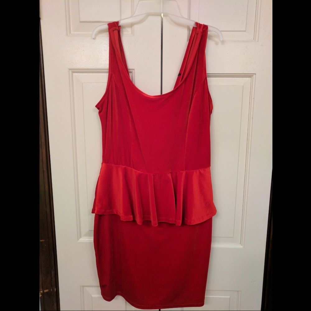 Red Velvet Mini Peplum Dress
