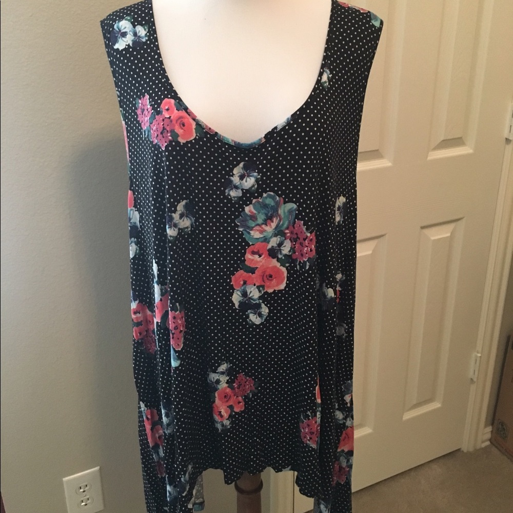 Black Polka Dot with Floral print tank