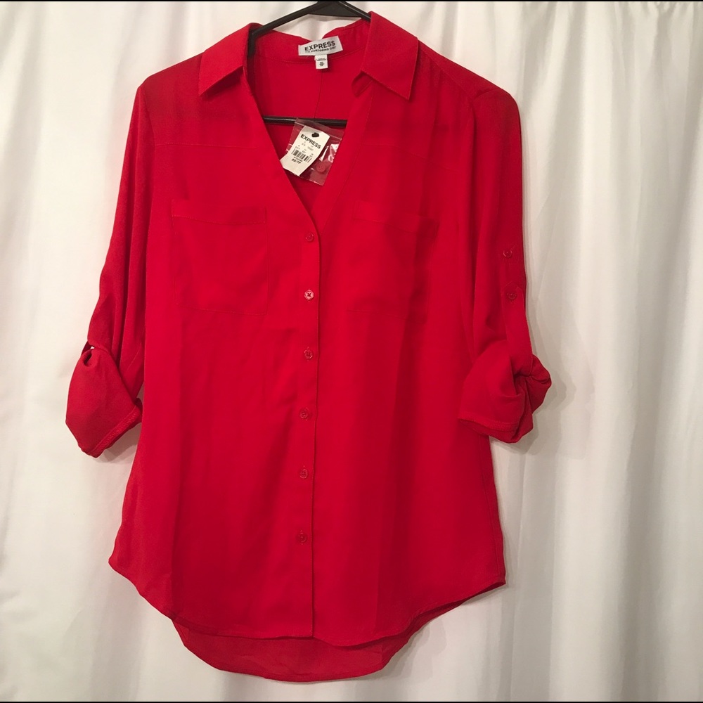 NWT Red Express half button popover top