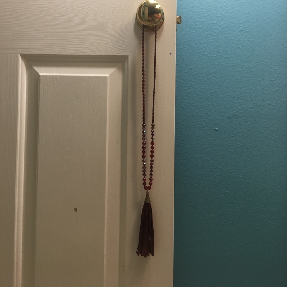 Maroon Tassel/ Beaded Long necklace