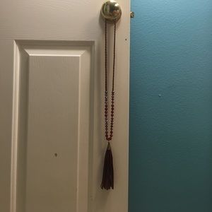 Maroon Tassel/ Beaded Long necklace