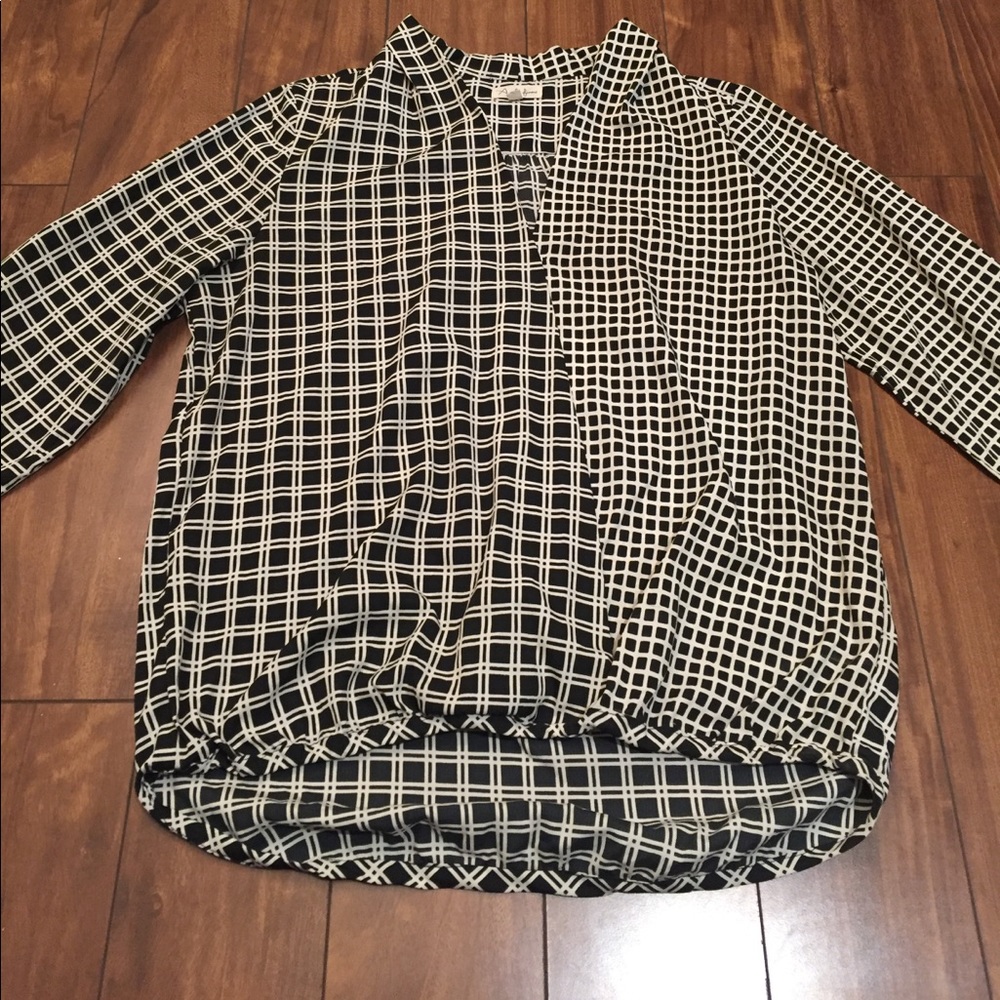 Mixed Pattern Wrap Front Blouse - L - image 3