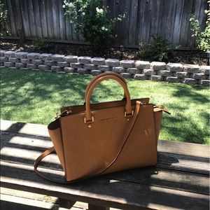 Brand New, never used large tan leather MK