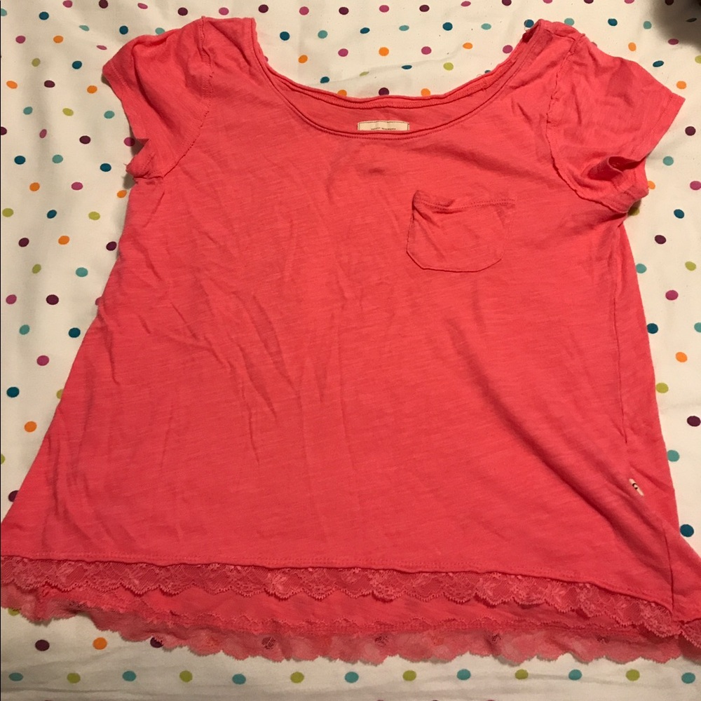 Pink pocket Hollister shirt with lace trim
