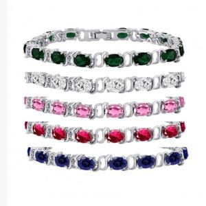 Blue Silver over brass cz tennis bracelet