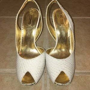 Report Signature White Snake Skin Peep Toe Shoes