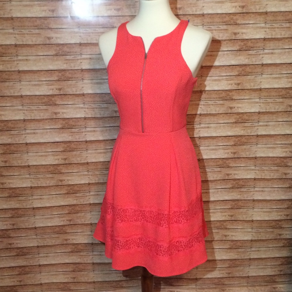 Express Coral Zip Front Fit and Flare Dress