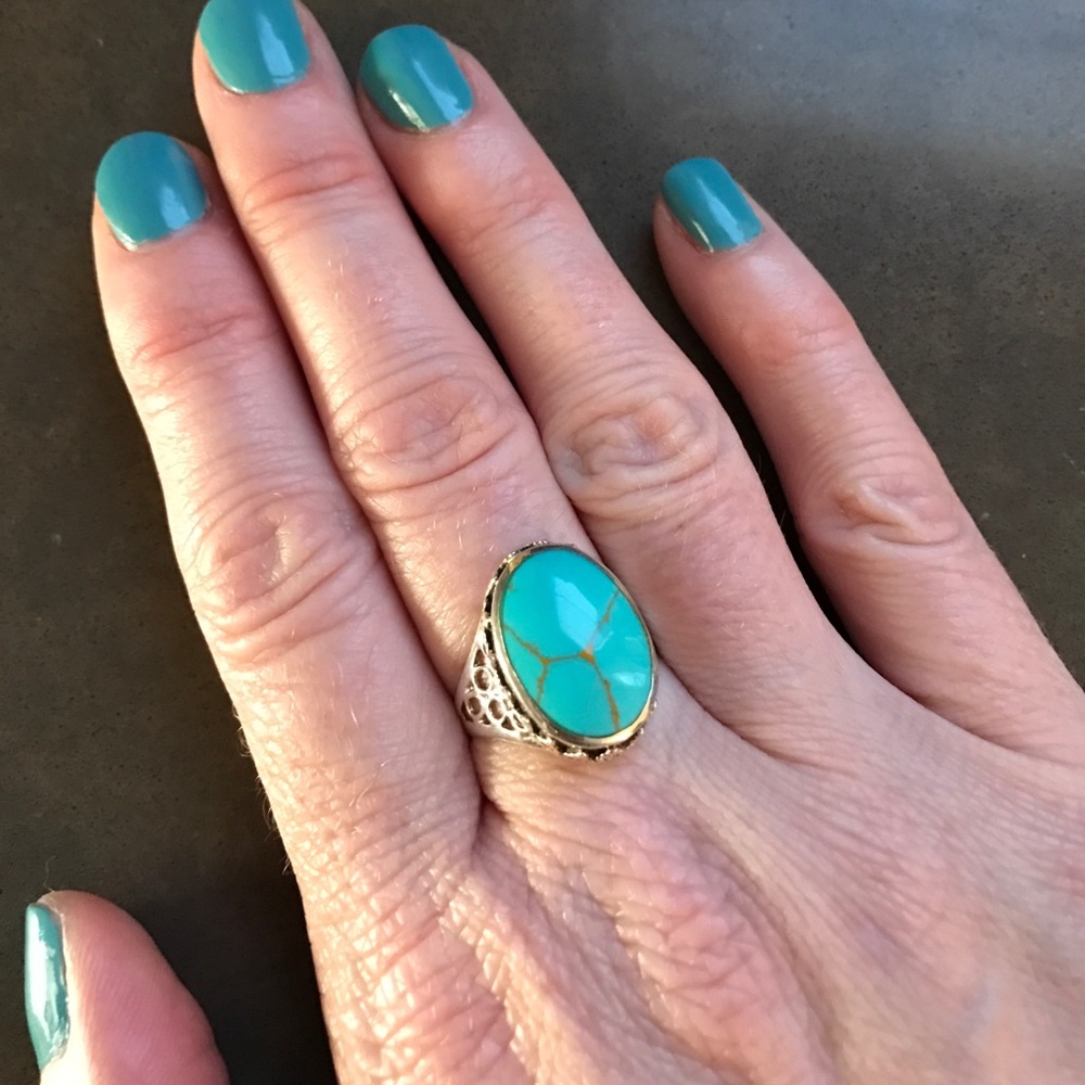 Silver ring with turquoise stone. Size 8.