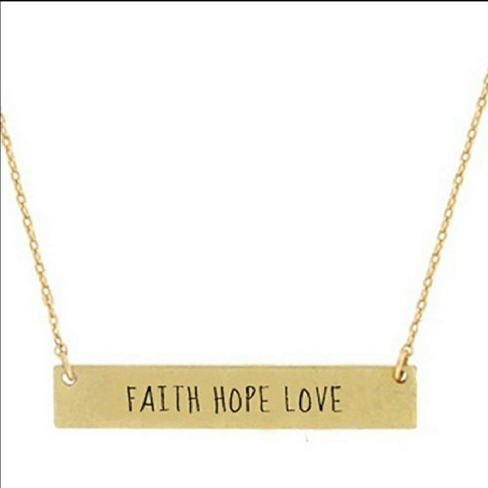 Faith Hope Love Stamped 14k Gold Bar Necklace NWT