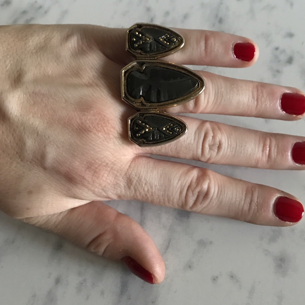 House of Harlow gold and grey stone knuckle ring