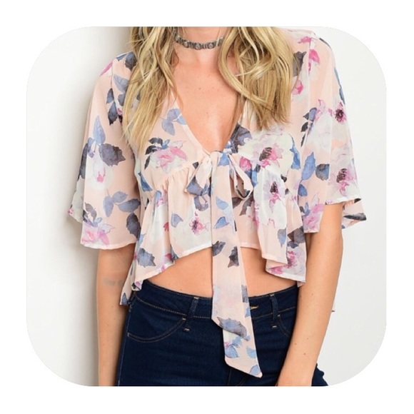 Blush Pink Floral Knot Ruffle Top - Picture 2 of 5