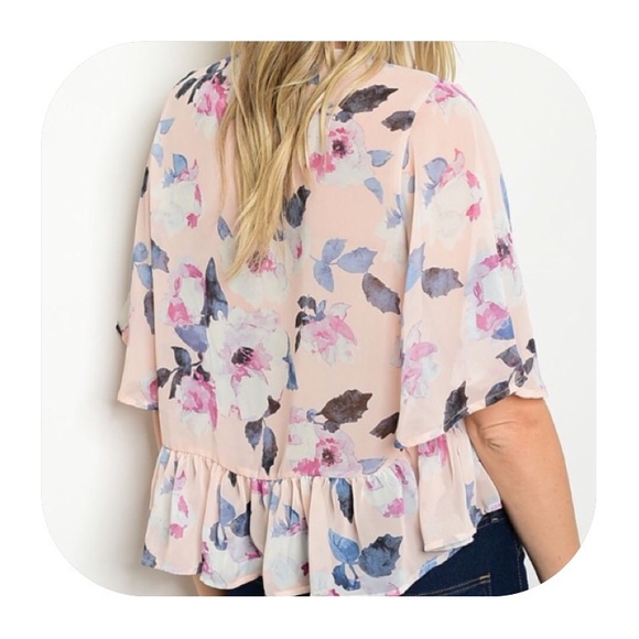 Blush Pink Floral Knot Ruffle Top - Picture 4 of 5