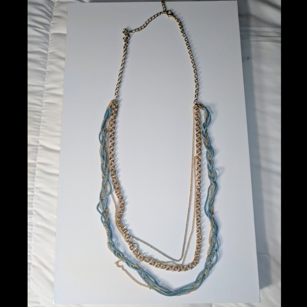 Long layered gold chain necklace with turquoise