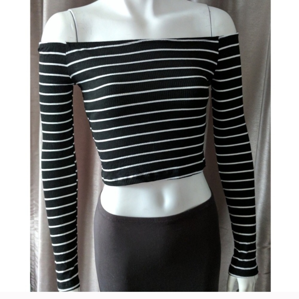 LA Hearts Off the Shoulder B&W striped top