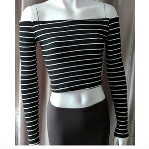 LA Hearts Off the Shoulder B&W striped top