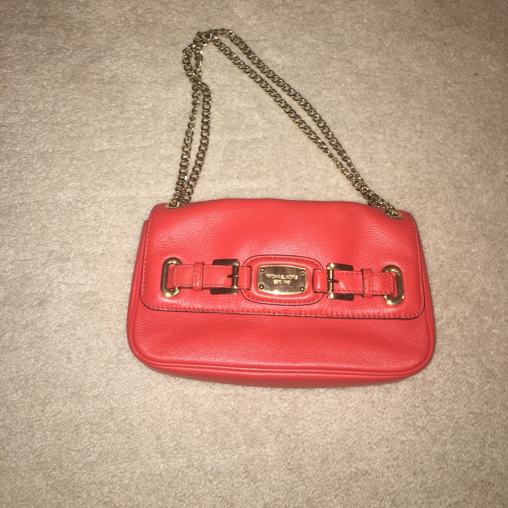 Michael Kors orange purse w gold adjustable chain