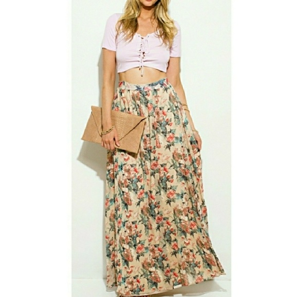 🌹 1 Left! 🌹 High Waist Floral Maxi Skirt Boho - Picture 3 of 4