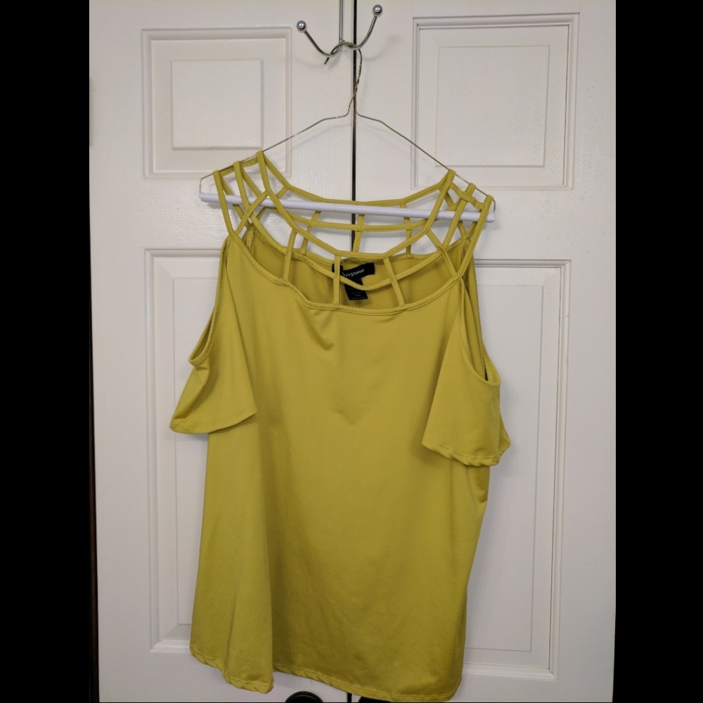 Pea Green caged shoulder blouse