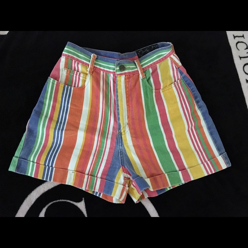 Vintage Striped High Waisted Jean Shorts
