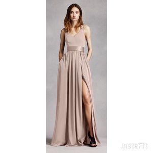 New! Vera Wang V Neck Halter Gown with Sash