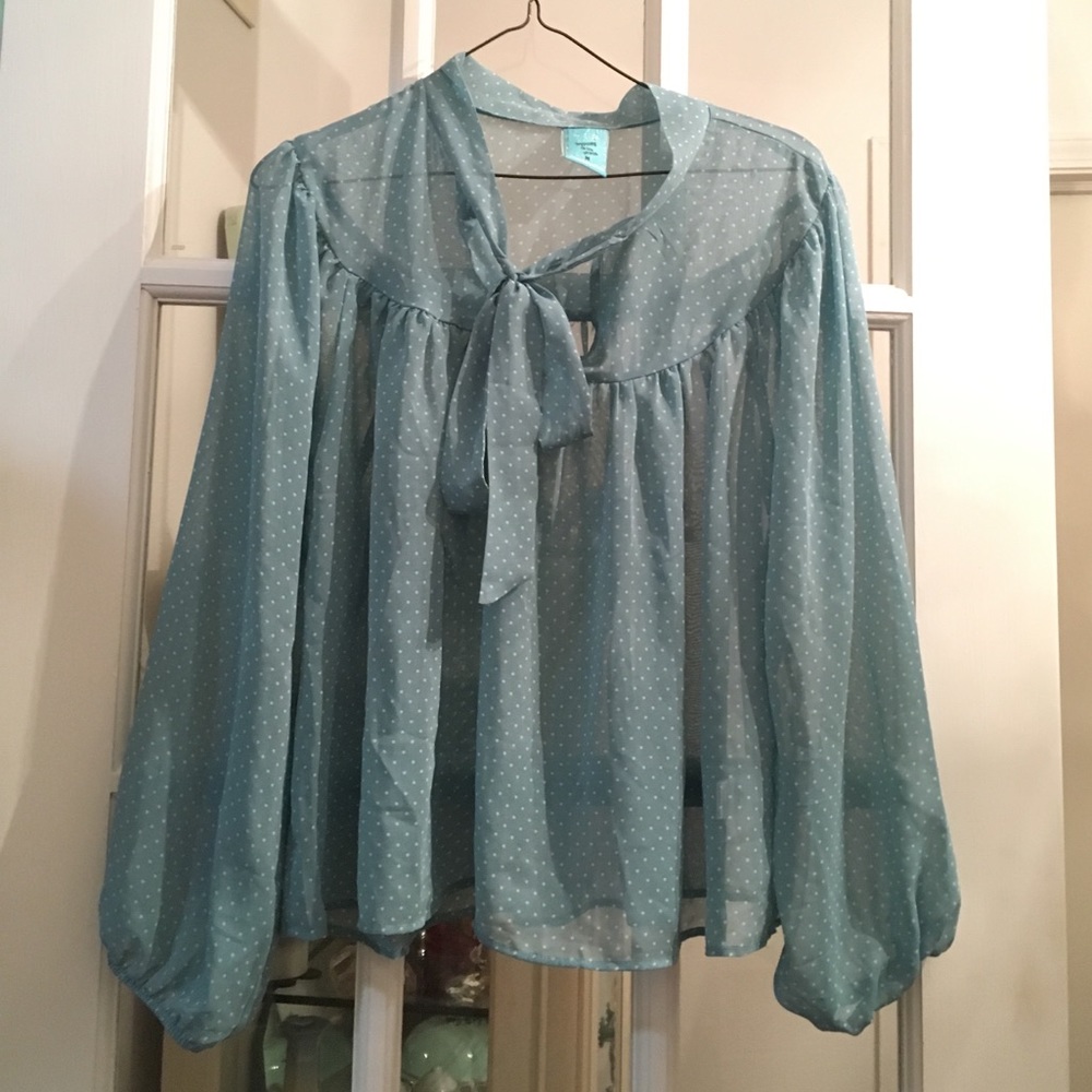 💎 Adorable Blue with Polka Dots Sheer Blouse 💎