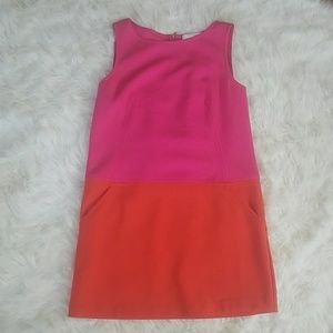 Loft Pink and orange shift dress with pockets
