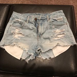 American Eagle high waisted destroyed denim shorts