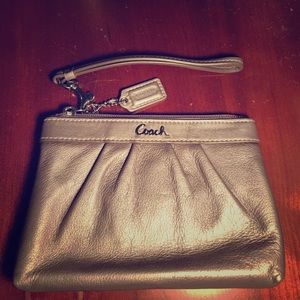 Coach leather pleated wristlet grey
