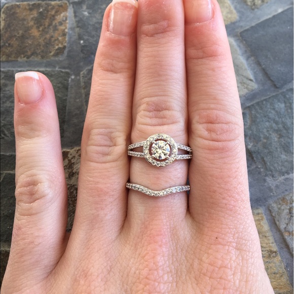 Round Halo Puzzle Silver Wedding Ring Set - Picture 5 of 5