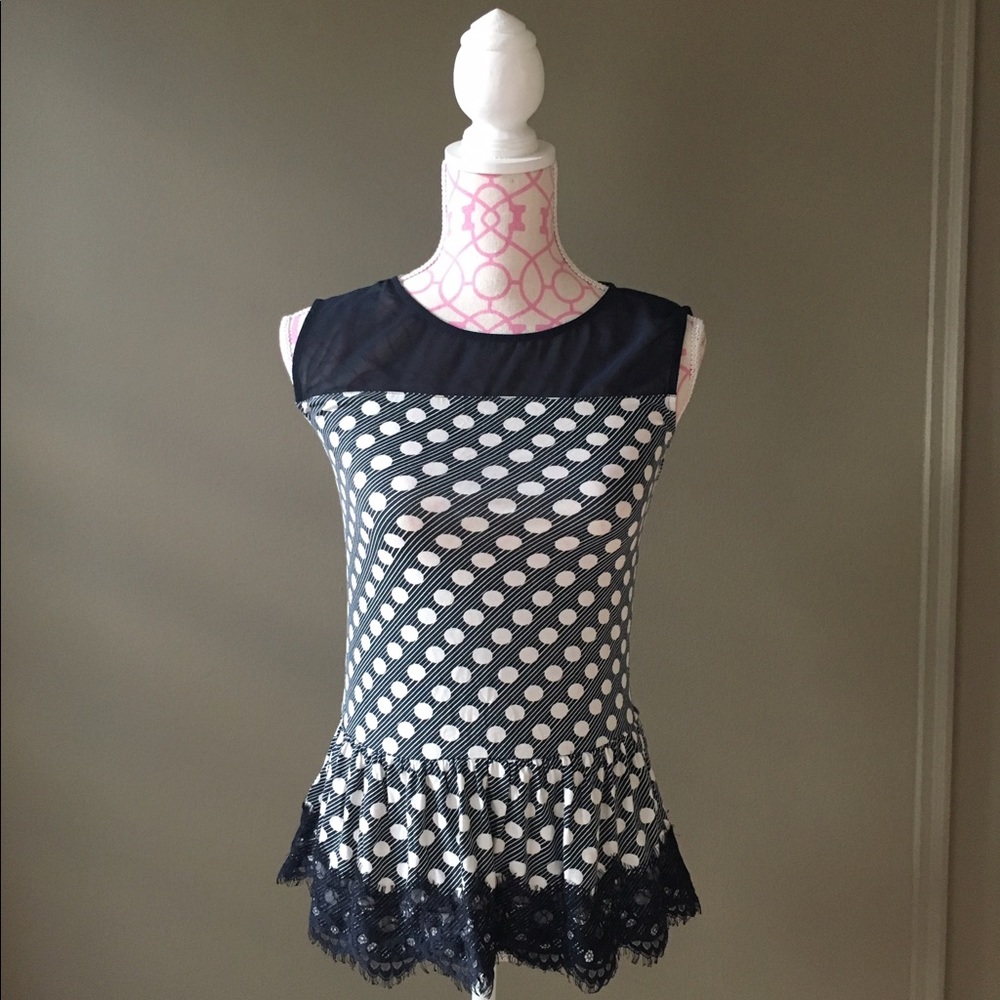 Navy Polka dot peplum top