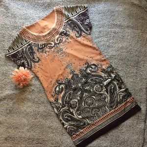 Peach/rose paisley floral shirt sleeve dress sz 4