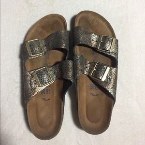 metallic snakeskin birkenstocks